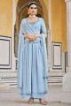 Embroidered Georgette Anarkali Suit in Sky  with Dupatta