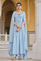 Embroidered Georgette Anarkali Suit in Sky  with Dupatta