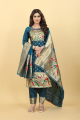 Silk Printed Teal Salwar Kameez with Dupatta