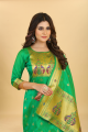 Printed Silk Salwar Kameez in Green