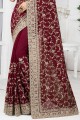 Embroidered Georgette Party Wear Saree in Maroon with Blouse