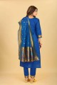 Silk Blue Sharara Suit in Printed