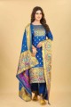 Silk Blue Sharara Suit in Printed