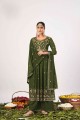 Embroidered Eid Palazzo Suit in Mehndi  Georgette