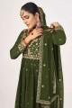 Embroidered Eid Palazzo Suit in Mehndi  Georgette