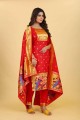 Silk Red Printed Salwar Kameez with Dupatta