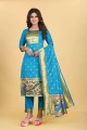 Sky blue Printed Salwar Kameez in Silk