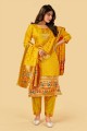 Mustard Salwar Kameez in Silk with Weaving