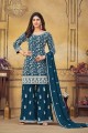 Aqua blue Eid Sharara Suit in Georgette with Embroidered