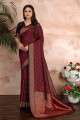 Weaving Saree in Red Satin