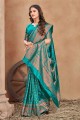 Turquoise  Weaving Banarasi Saree in Banarasi silk