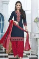 Traditional navy blue Cotton Patiala Suit