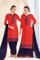 Contemporary red Cotton Patiala Suit