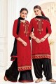 New red Cotton Patiala Suit