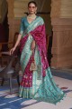 Printed Patola silk South Indian Saree in Dark pink with Blouse