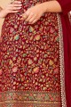 Red Jacquard Embroidered Salwar Kameez with Dupatta