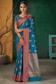 Weaving South Indian Saree in Teal  Silk