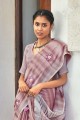 Linen Saree with Embroidered in Purple