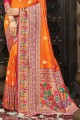 Silk Orange Saree in Weaving