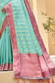 Turquoise blue Organza Saree with Weaving