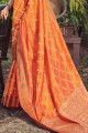 Banarasi silk Orange Banarasi Saree in Weaving