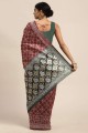 Weaving Silk Maroon Saree with Blouse