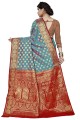 Weaving Turquoise blue Saree with Blouse Silk