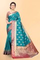 Turquoise blue Saree with Weaving Silk