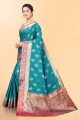 Turquoise blue Saree with Weaving Silk
