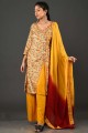 Readymade Palazzo Suit in Sorrell brown papper semi silk with Printed