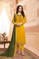 Enticing Yellow Satin Georgette Churidar Suits with Satin Georgette