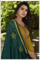 Olive  Cotton Patiala Suit in Satin