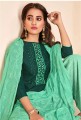 Dark Green Satin Palazzo Suit with Cotton