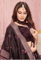 Brown Saree in Embroidered Art Silk