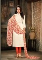 White Churidar Suit in Cotton with Chanderi