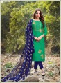 Green Silk Straight Pant Suit with Silk