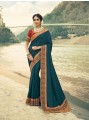 Embroidered Silk Saree in Teal Blue with Blouse