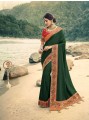 Silk Saree with Embroidered in Dark Green