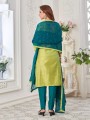 Light Green Cotton Straight Pant Suit in Cotton