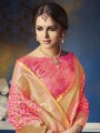Saree in Pink Banarasi raw silk with