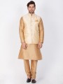 Dazzling Gold Cotton Silk Ethnic Wear Kurta Readymade Kurta Payjama With Jacket