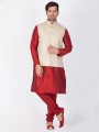 Splendid Maroon Cotton Silk Ethnic Wear Kurta Readymade Kurta Payjama With Jacket