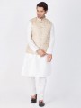 Exquisite White Cotton Silk Ethnic Wear Kurta Readymade Kurta Payjama With Jacket