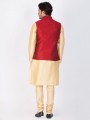 Fascinating Gold Cotton Silk Ethnic Wear Kurta Readymade Kurta Payjama With Jacket
