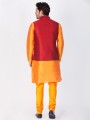 Dazzling Orange Cotton Silk Ethnic Wear Kurta Readymade Kurta Payjama With Jacket