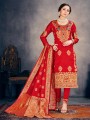 Red Art Silk Salwar Kameez with Art Silk