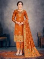 Orange Art Silk Straight Pant Salwar Kameez in Art Silk