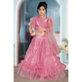 Pink Net Girls Lehenga Choli