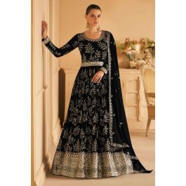 Black Anarkali suit Online Designer Georgette Anarkali suit with Black Dupatta UK AS3718