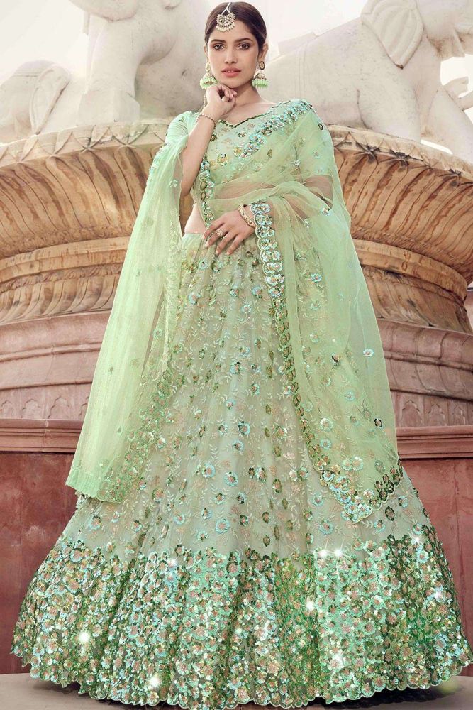Stunning Pista green Soft net Wedding Lehenga Choli